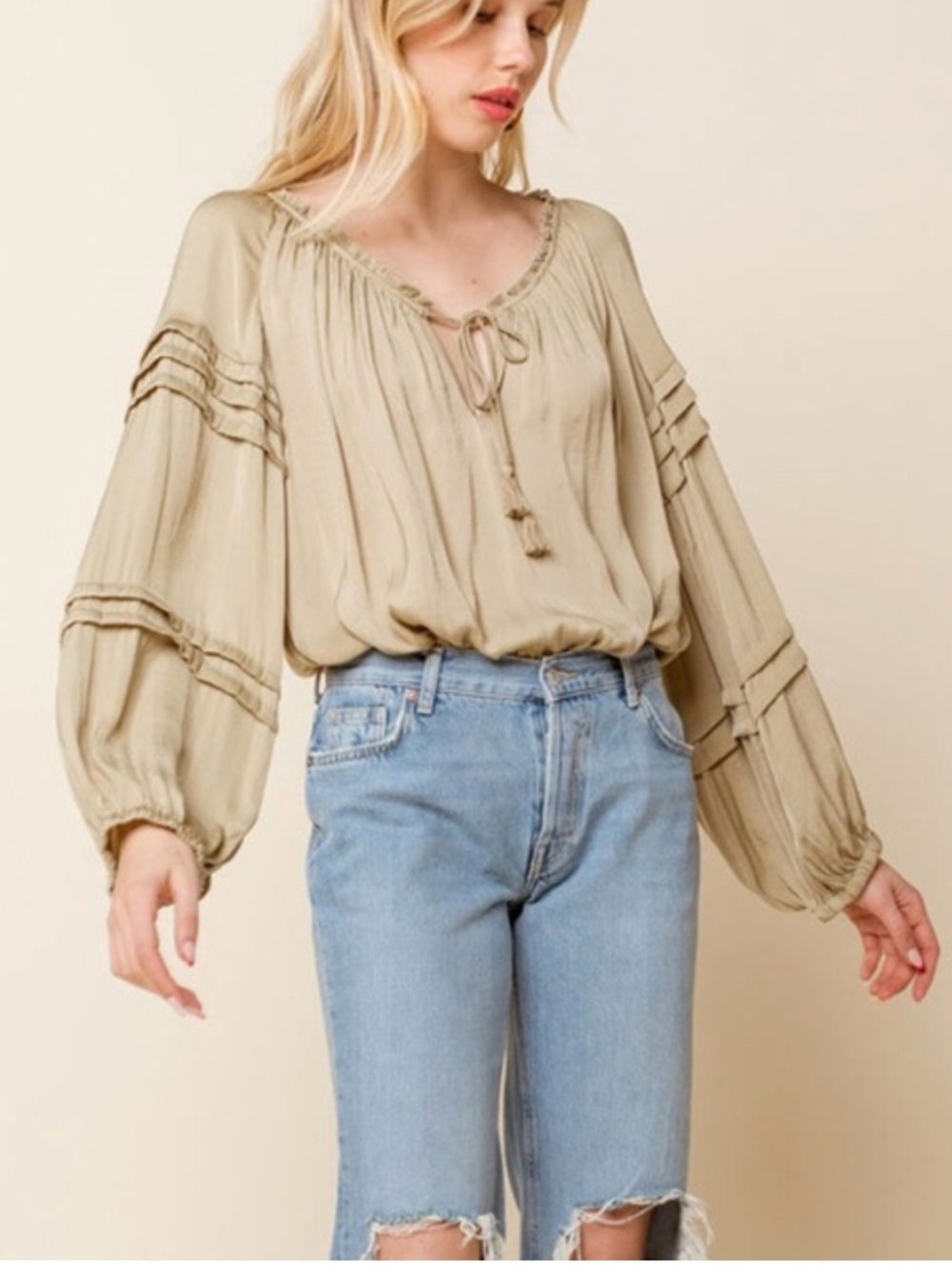 Free people silky balloon sleeve bodysuit